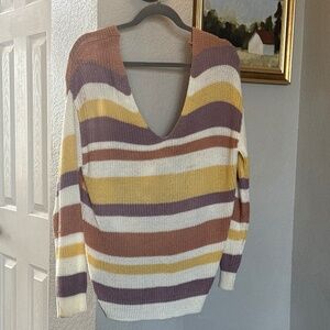 Striped low back twist back sweater
